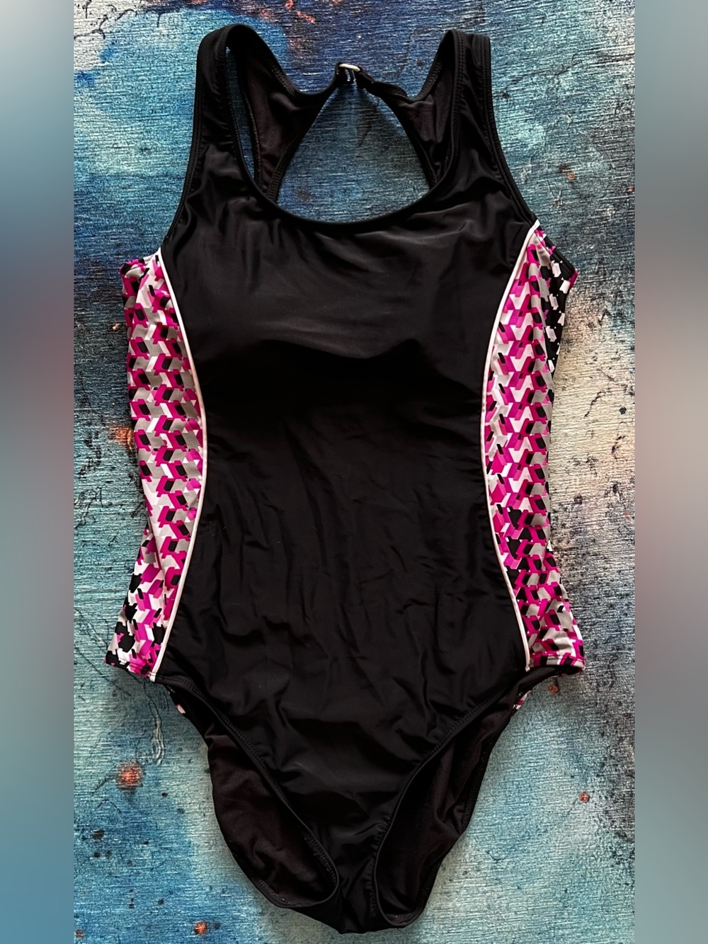 Catalina Black One-Piece Swimsuit with Pink Geometric Side Panels